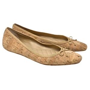 Veronica Beard Cork Ballet Flats Bow Embellished Square Toe Women's Size 10M